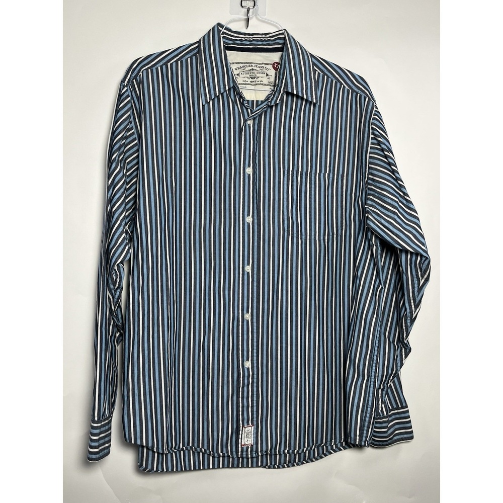 Wrangler Jeans Co. Button Down Mens XL Blue Gray Stripes Long Sleeve Western EUC